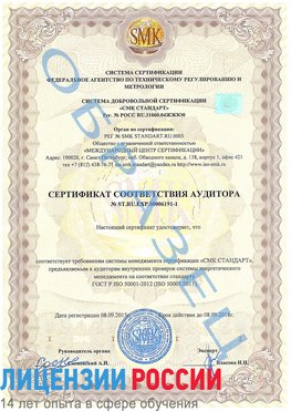 Образец сертификата соответствия аудитора №ST.RU.EXP.00006191-1 Веселый Сертификат ISO 50001